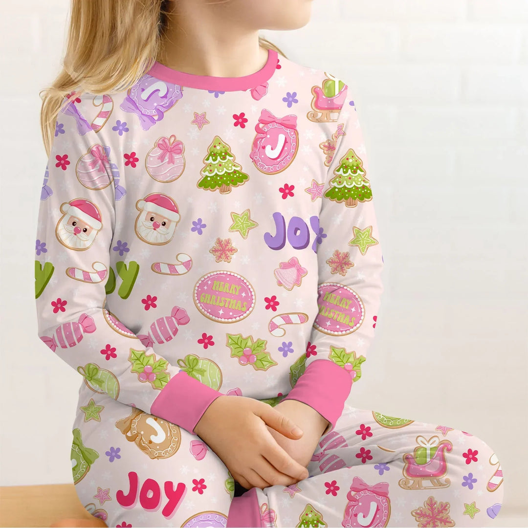 Custom Name Christmas Cookies Bamboo Two Piece Long Sleeve Pajama Set