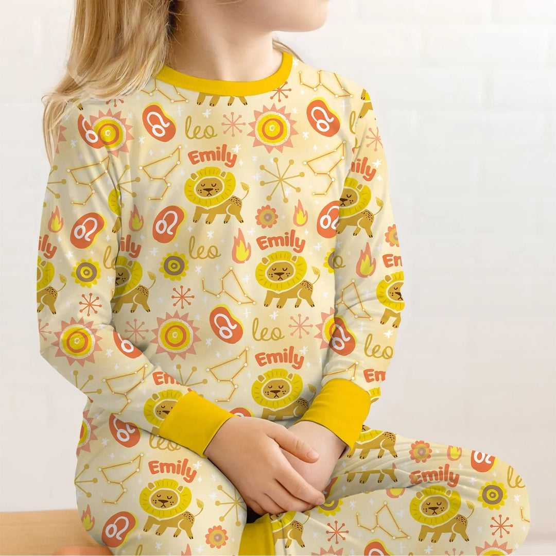 Custom Name Zodiac Leo Bamboo Two Piece Long Sleeve Pajama Set