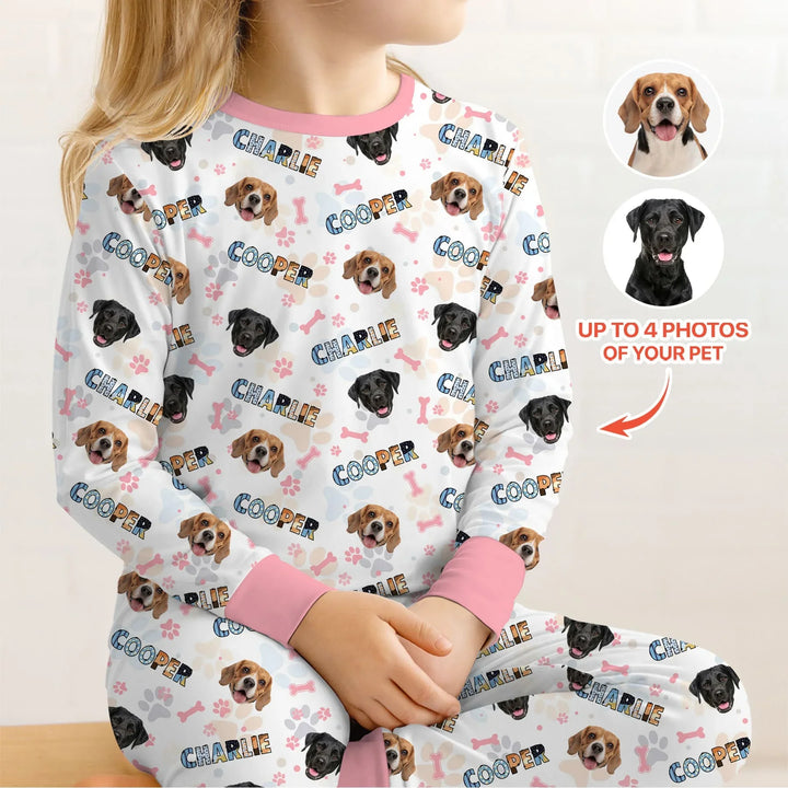 Custom Name Doodle Letters Blue Dog Bamboo Two Piece Long Sleeve Pajama Set