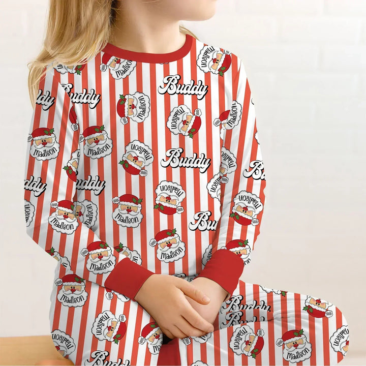 Christmas Santa Claus Custom Name Buddy Bamboo Two Piece Long Sleeve Pajama Set