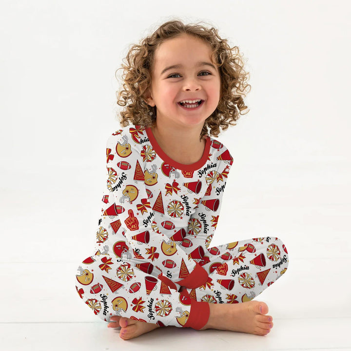 Custom Name Football Cheerleader Bamboo Two Piece Long Sleeve Pajama Set