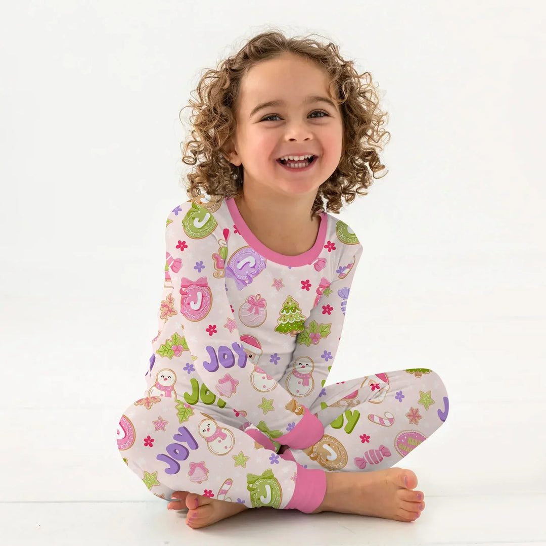 Custom Name Christmas Cookies Bamboo Two Piece Long Sleeve Pajama Set