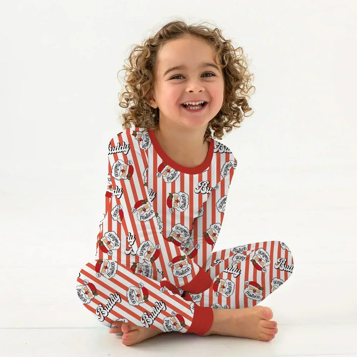 Christmas Santa Claus Custom Name Buddy Bamboo Two Piece Long Sleeve Pajama Set