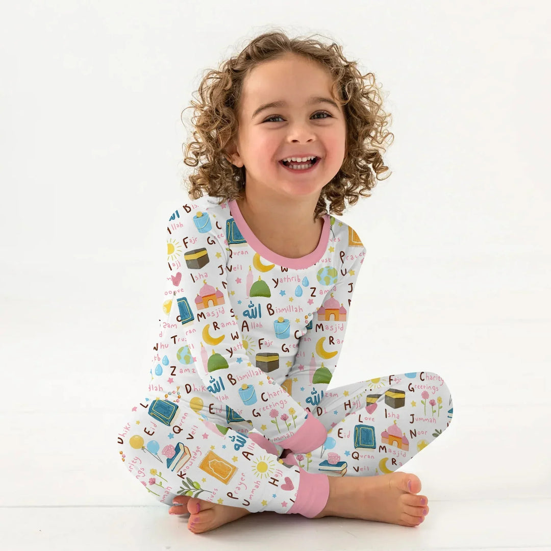 Islamic Alphabet Bamboo Two Piece Long Sleeve Pajama Set