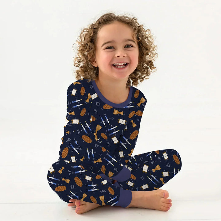 Shabbat Shalom Family Matching Bamboo Two Piece Long Sleeve Pajama Set