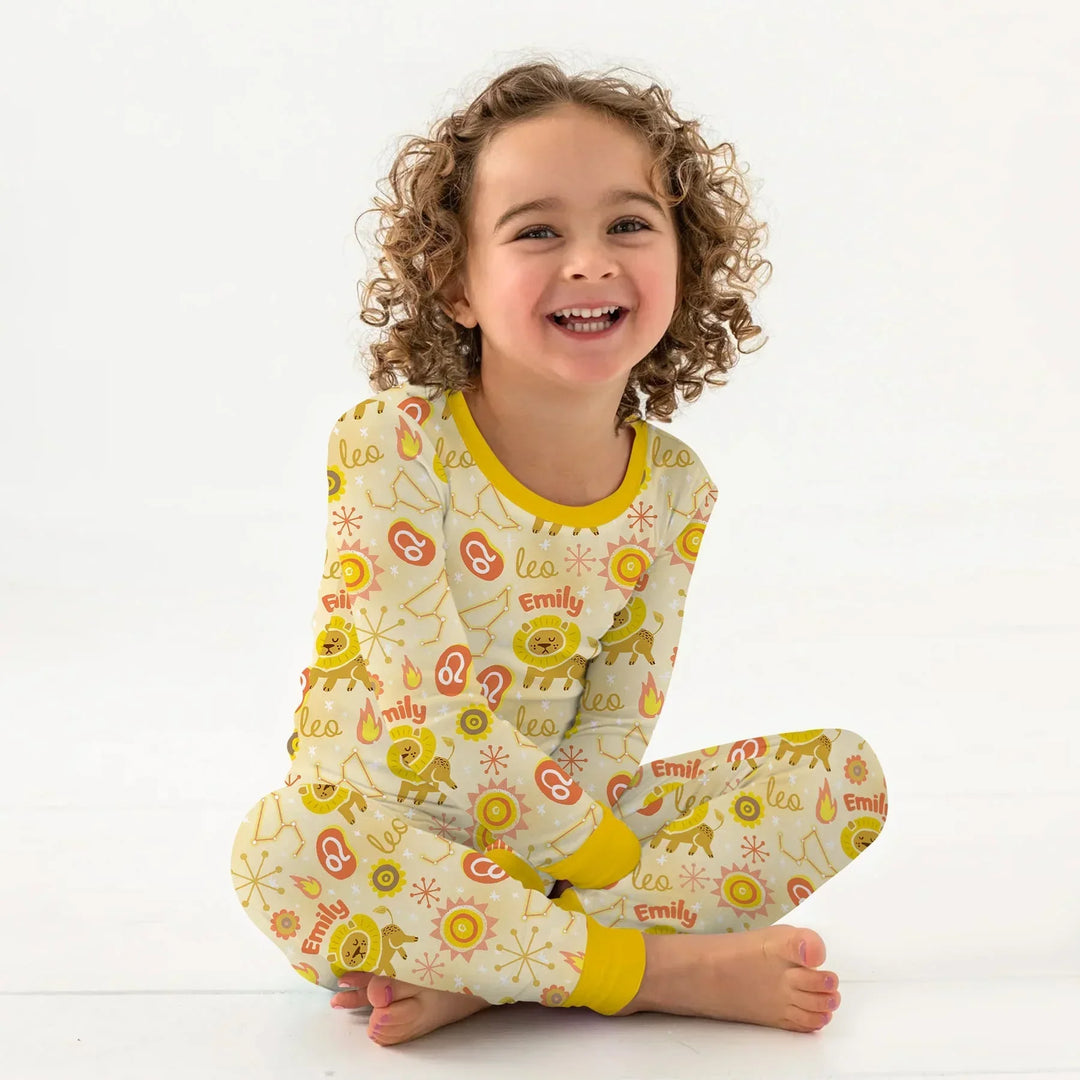 Custom Name Zodiac Leo Bamboo Two Piece Long Sleeve Pajama Set