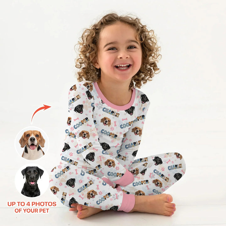 Custom Name Doodle Letters Blue Dog Bamboo Two Piece Long Sleeve Pajama Set