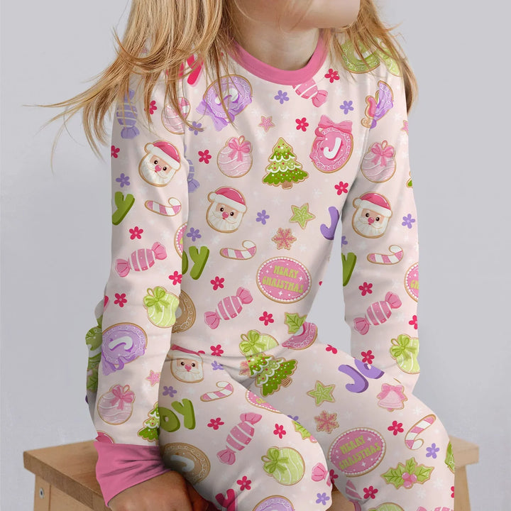 Custom Name Christmas Cookies Bamboo Two Piece Long Sleeve Pajama Set