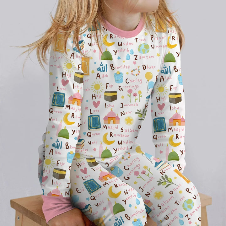 Islamic Alphabet Bamboo Two Piece Long Sleeve Pajama Set
