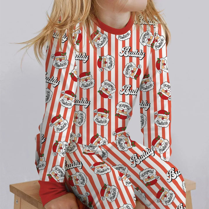 Christmas Santa Claus Custom Name Buddy Bamboo Two Piece Long Sleeve Pajama Set