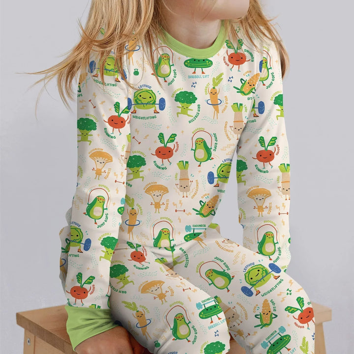 Exercise Veggie Bamboo Two Piece Long Sleeve Pajama Set