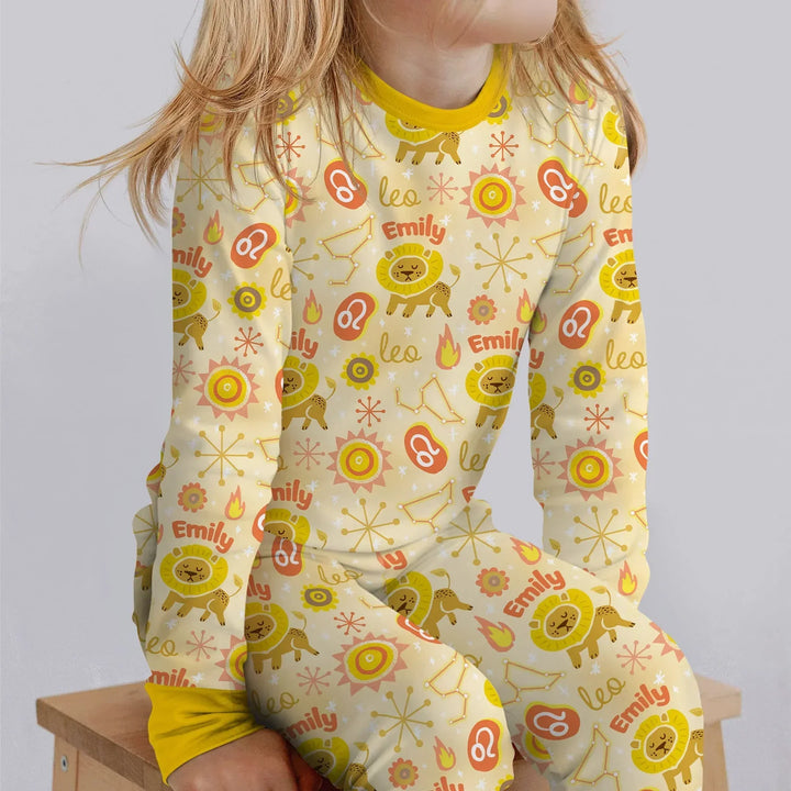 Custom Name Zodiac Leo Bamboo Two Piece Long Sleeve Pajama Set