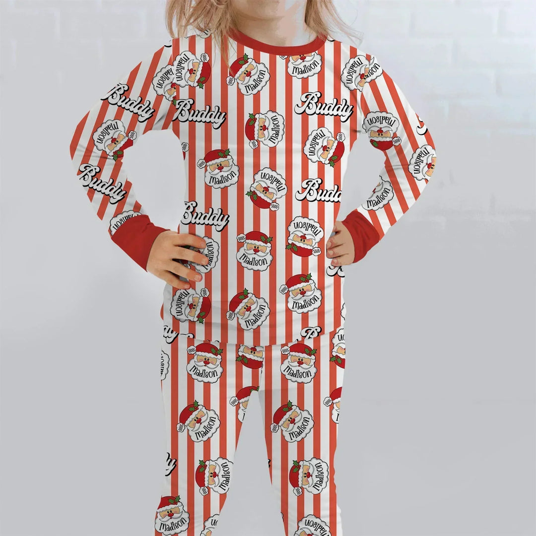 Christmas Santa Claus Custom Name Buddy Bamboo Two Piece Long Sleeve Pajama Set