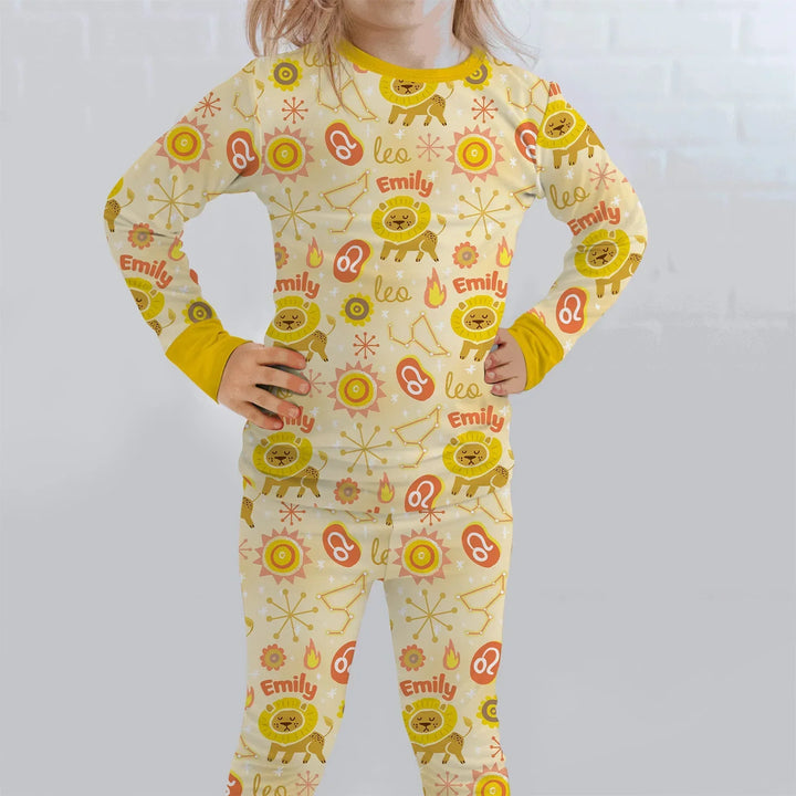 Custom Name Zodiac Leo Bamboo Two Piece Long Sleeve Pajama Set