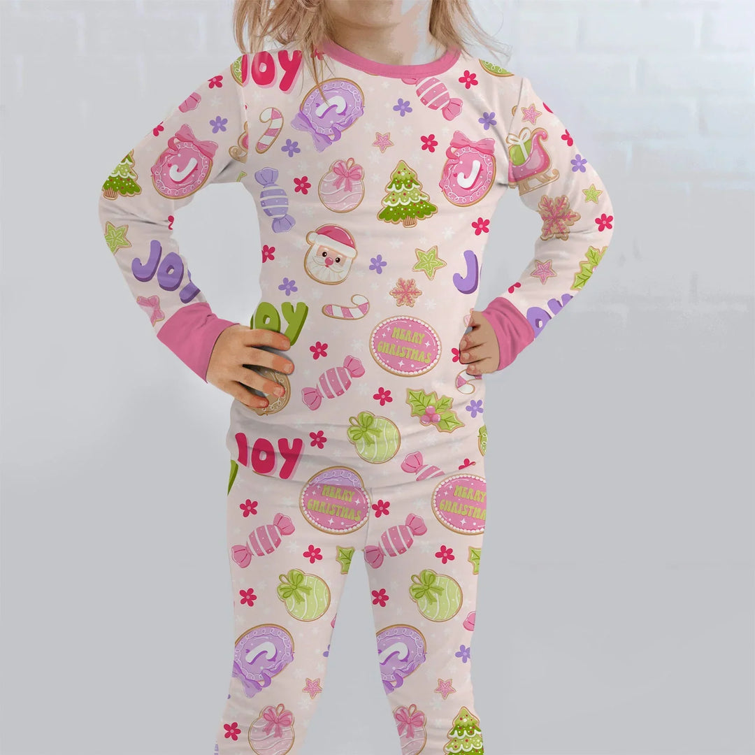 Custom Name Christmas Cookies Bamboo Two Piece Long Sleeve Pajama Set