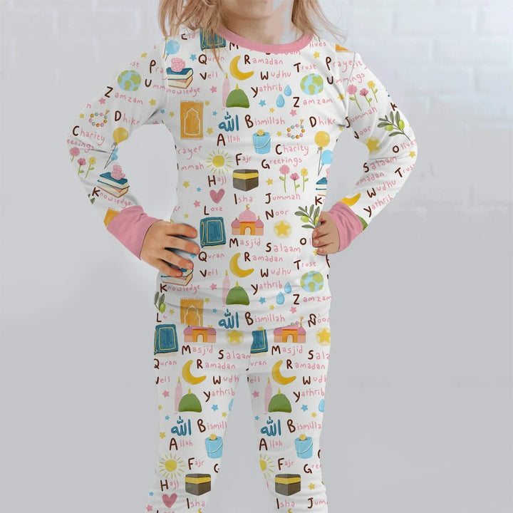Islamic Alphabet Bamboo Two Piece Long Sleeve Pajama Set