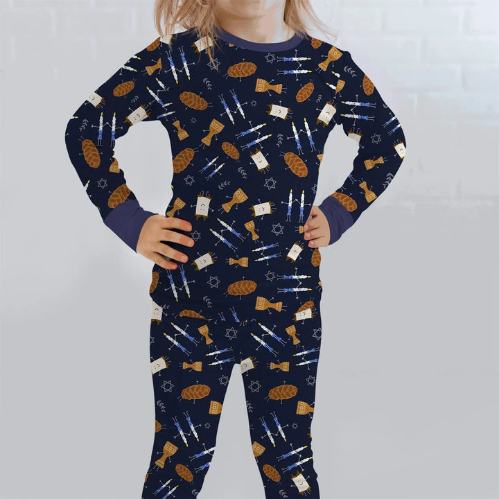 Shabbat Shalom Family Matching Bamboo Two Piece Long Sleeve Pajama Set