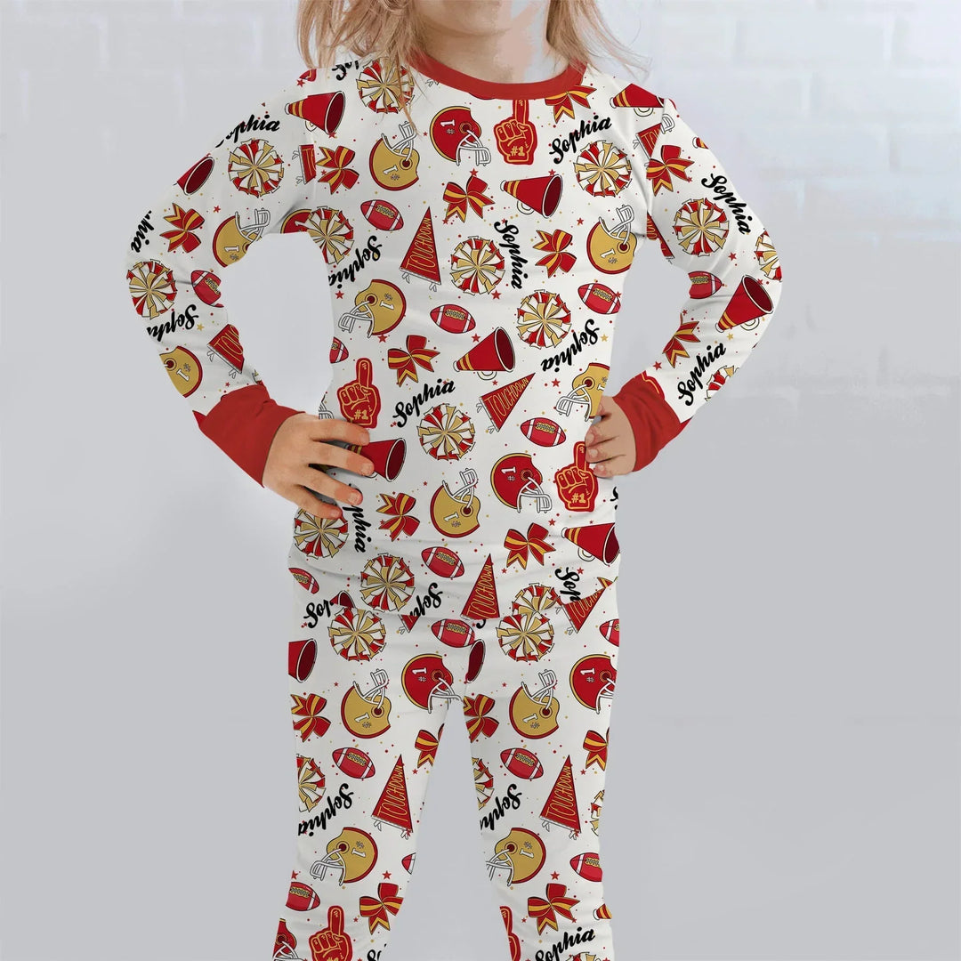 Custom Name Football Cheerleader Bamboo Two Piece Long Sleeve Pajama Set
