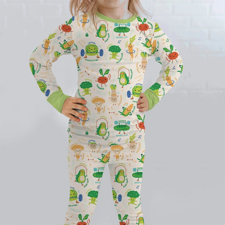 Exercise Veggie Bamboo Two Piece Long Sleeve Pajama Set