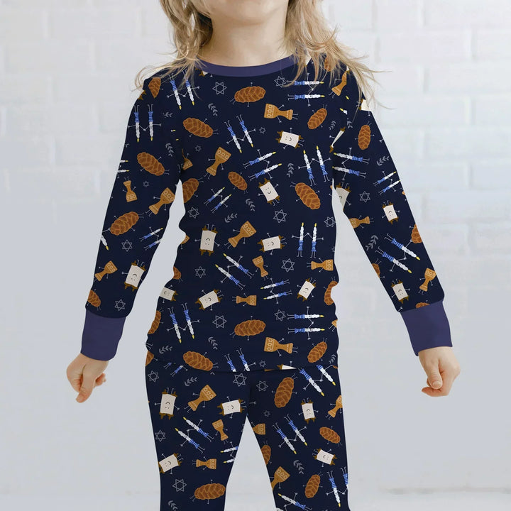 Shabbat Shalom Family Matching Bamboo Two Piece Long Sleeve Pajama Set