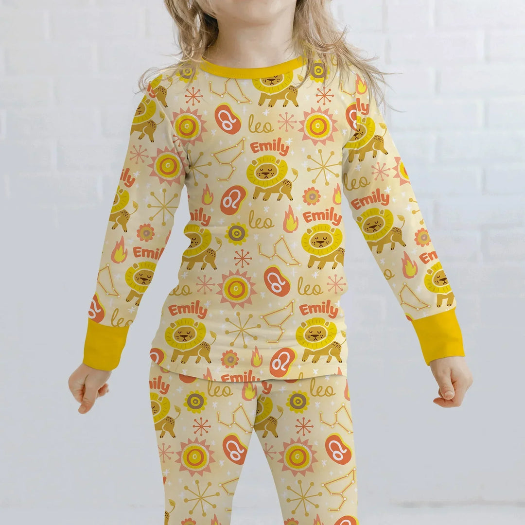 Custom Name Zodiac Leo Bamboo Two Piece Long Sleeve Pajama Set