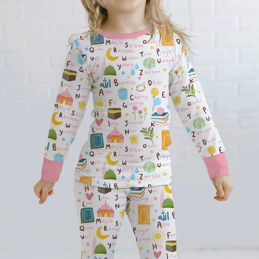 Islamic Alphabet Bamboo Two Piece Long Sleeve Pajama Set