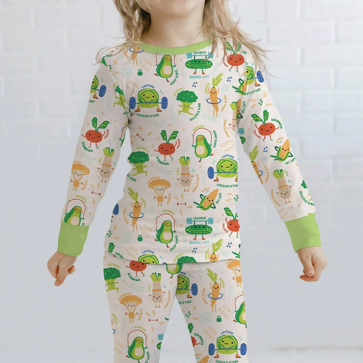 Exercise Veggie Bamboo Two Piece Long Sleeve Pajama Set