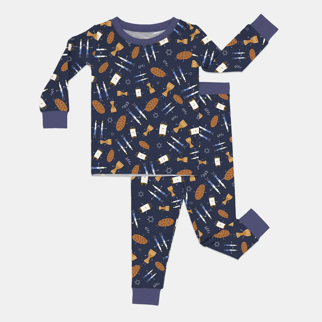 Shabbat Shalom Family Matching Bamboo Two Piece Long Sleeve Pajama Set