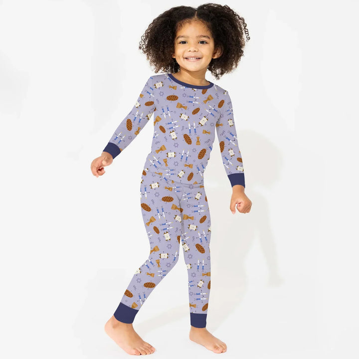 Shabbat Shalom Family Matching Bamboo Two Piece Long Sleeve Pajama Set