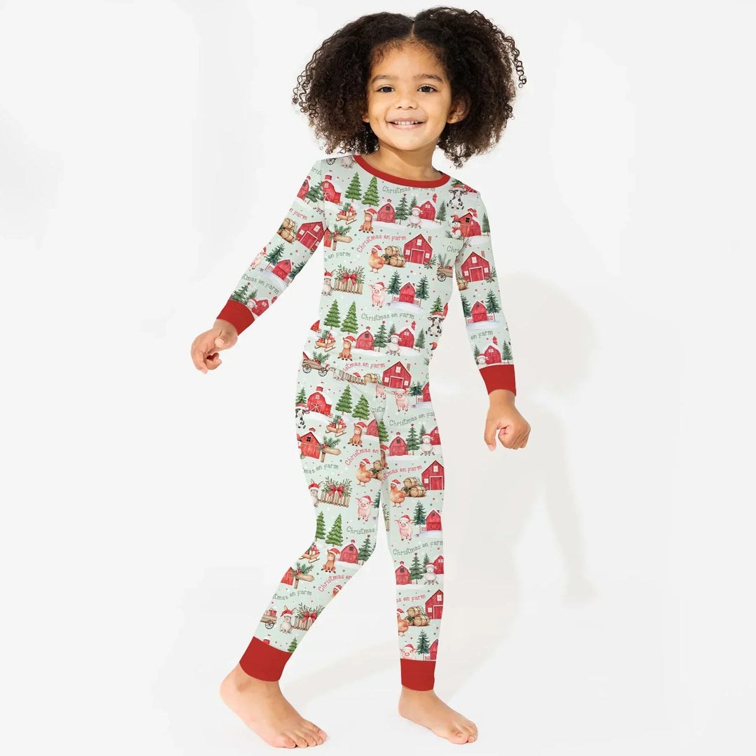 Christmas on Farm Bamboo Two Piece Long Sleeve Pajama Set