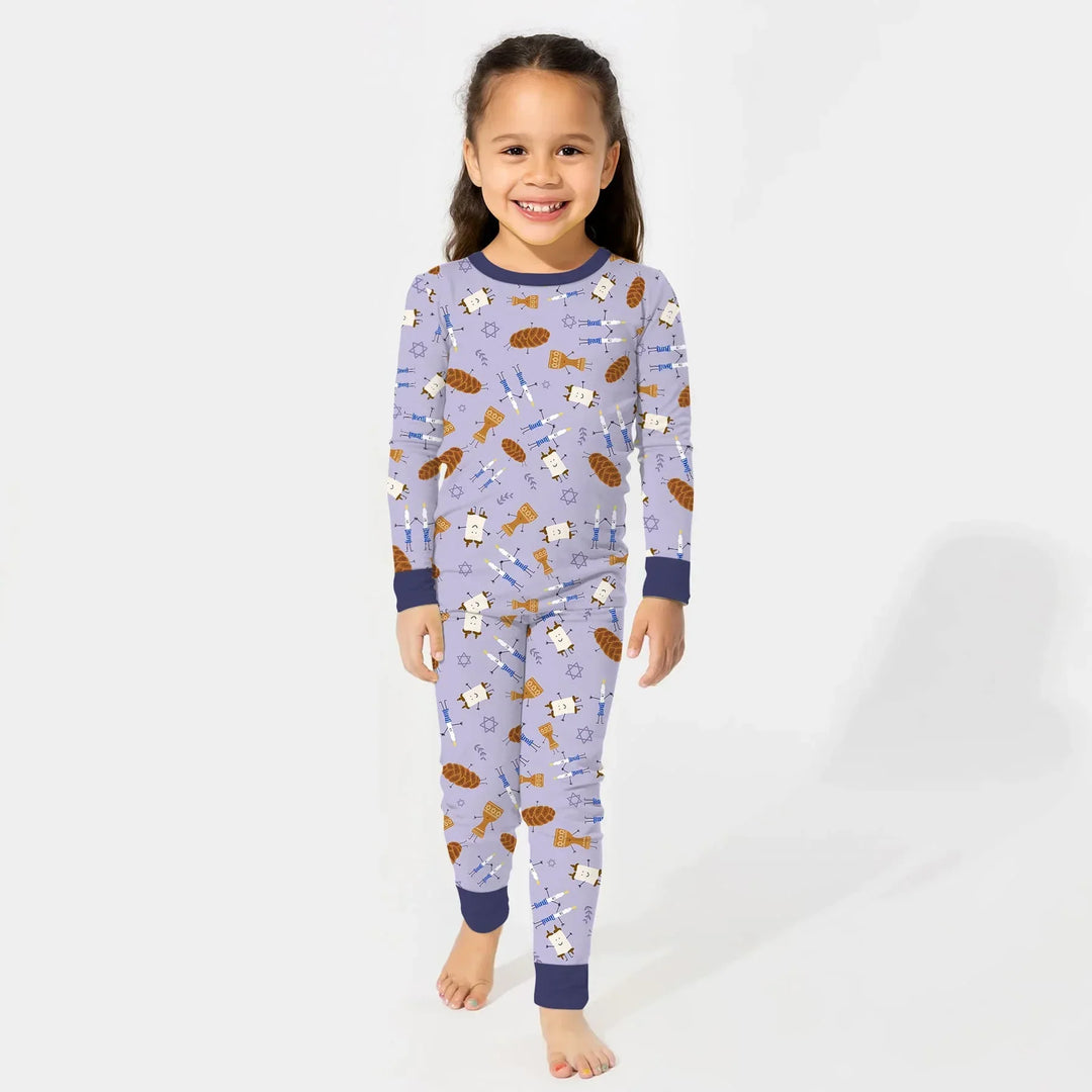 Shabbat Shalom Family Matching Bamboo Two Piece Long Sleeve Pajama Set