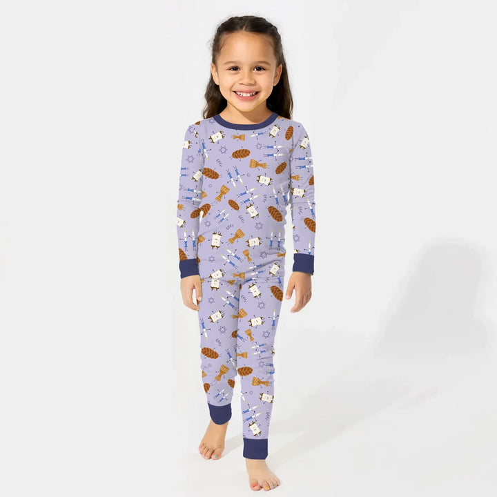 Shabbat Shalom Family Matching Bamboo Two Piece Long Sleeve Pajama Set