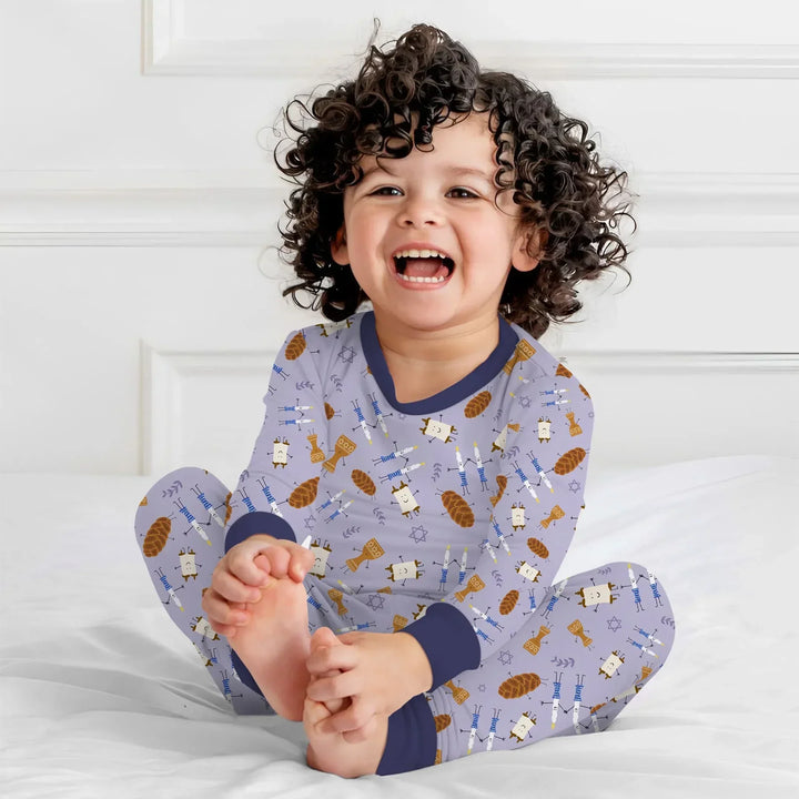 Shabbat Shalom Family Matching Bamboo Two Piece Long Sleeve Pajama Set