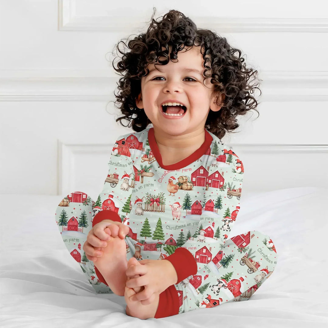 Christmas on Farm Bamboo Two Piece Long Sleeve Pajama Set