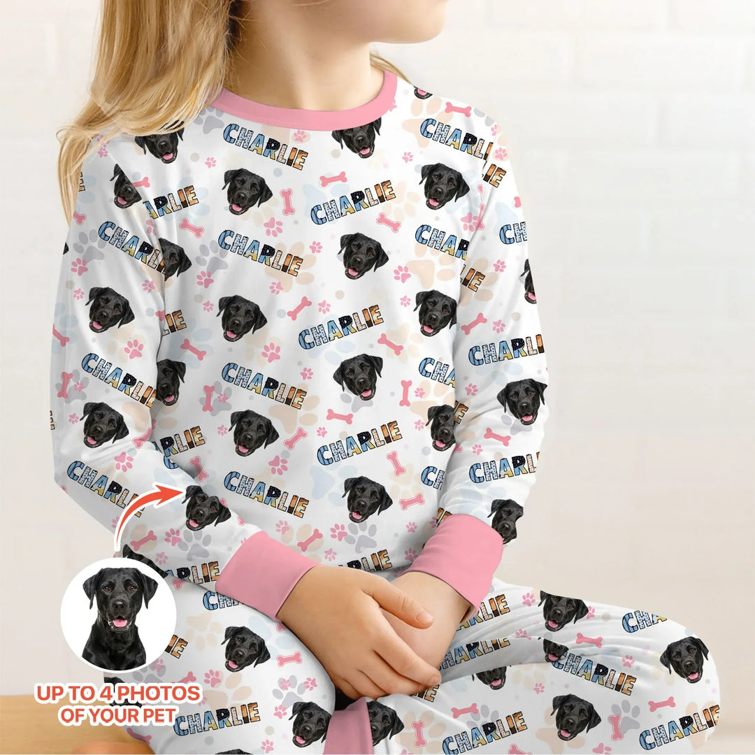 Custom Name Doodle Letters Blue Dog Bamboo Two Piece Long Sleeve Pajama Set