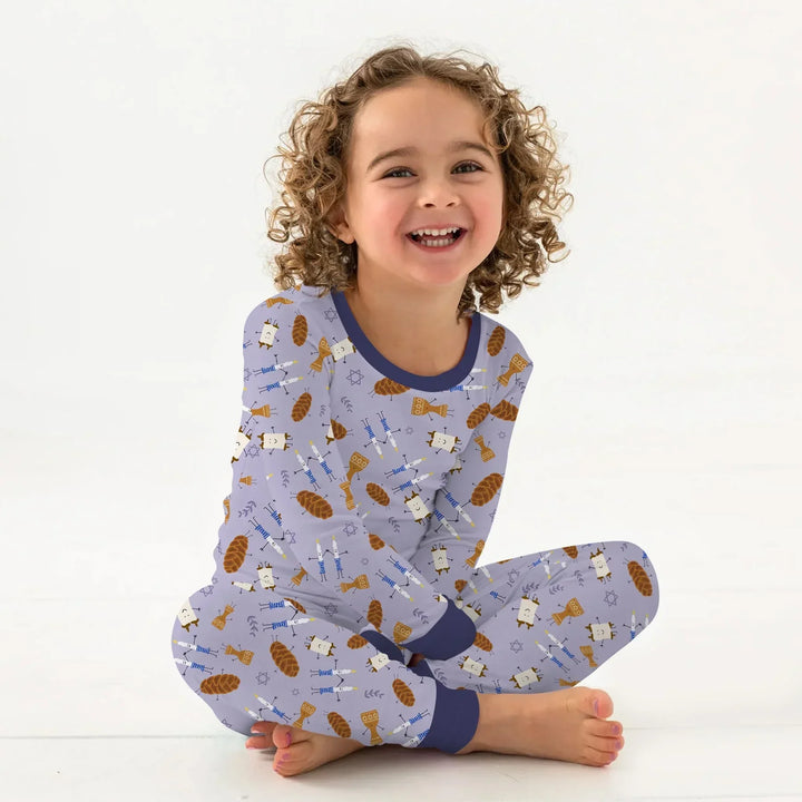 Shabbat Shalom Family Matching Bamboo Two Piece Long Sleeve Pajama Set