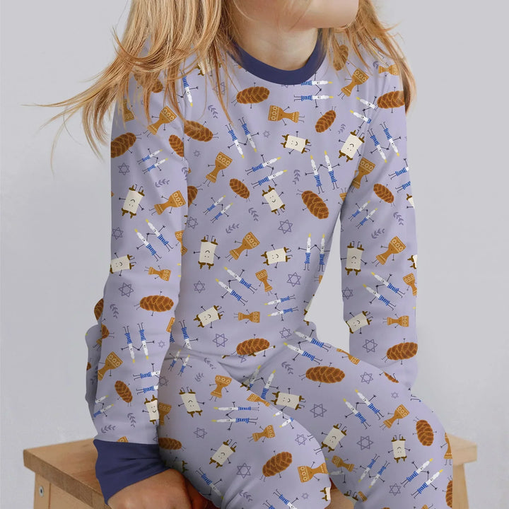 Shabbat Shalom Family Matching Bamboo Two Piece Long Sleeve Pajama Set