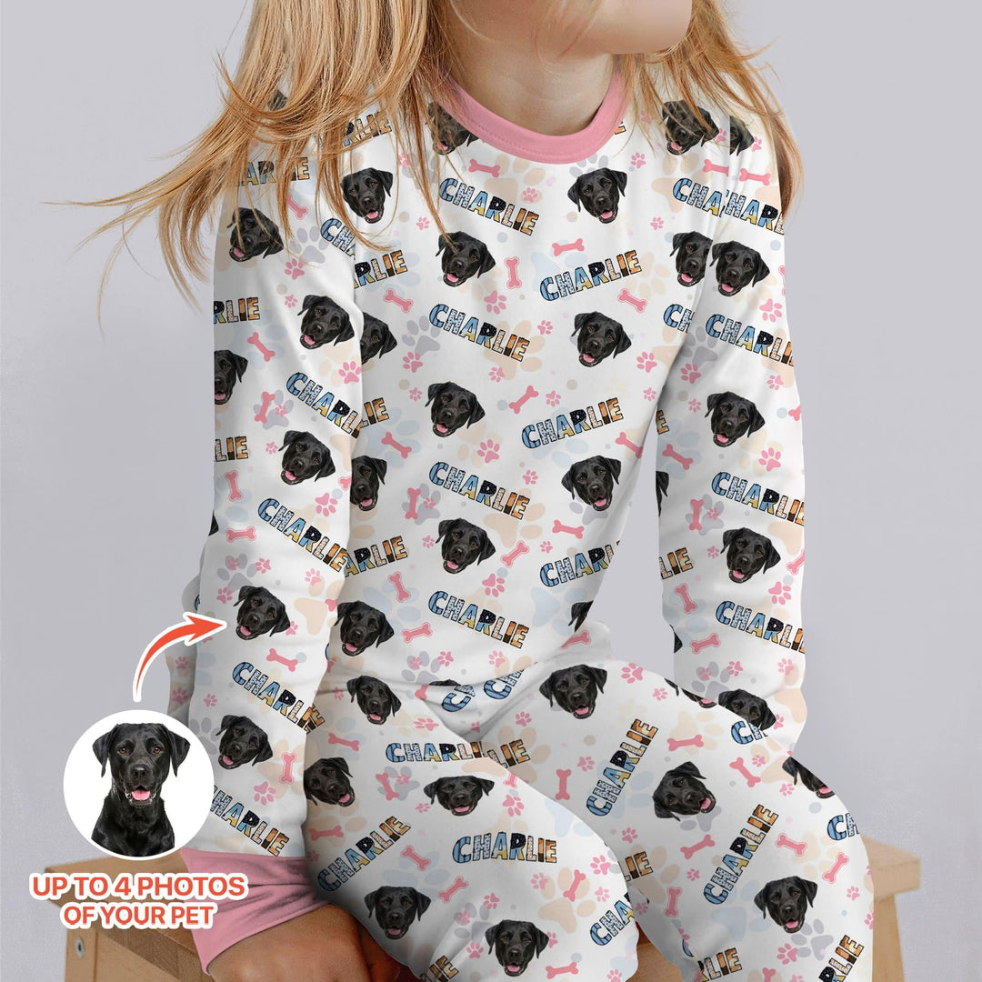 Custom Name Doodle Letters Blue Dog Bamboo Two Piece Long Sleeve Pajama Set