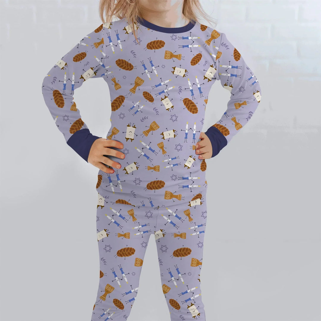 Shabbat Shalom Family Matching Bamboo Two Piece Long Sleeve Pajama Set