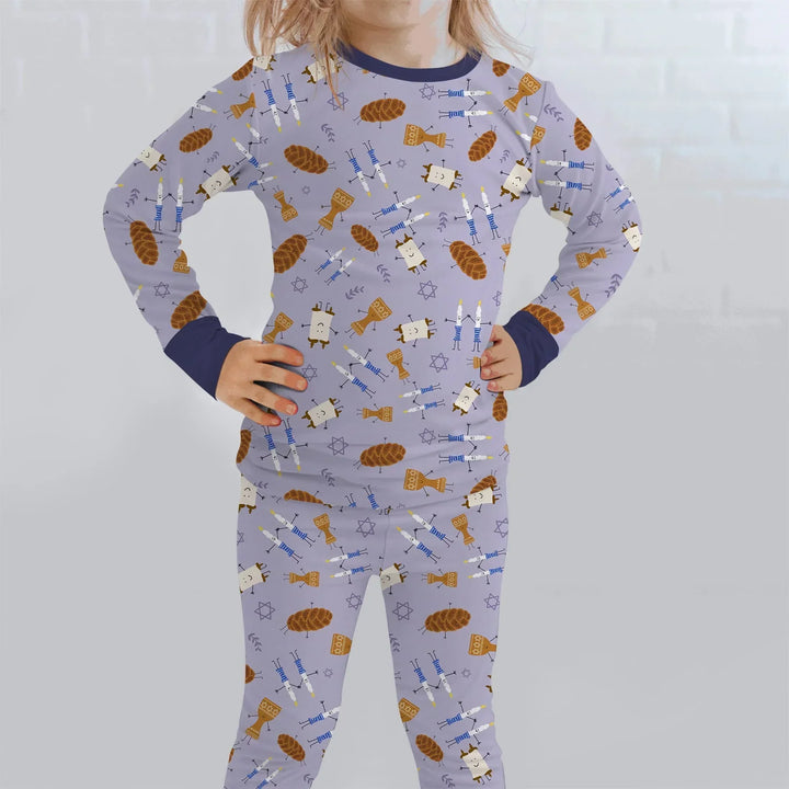 Shabbat Shalom Family Matching Bamboo Two Piece Long Sleeve Pajama Set