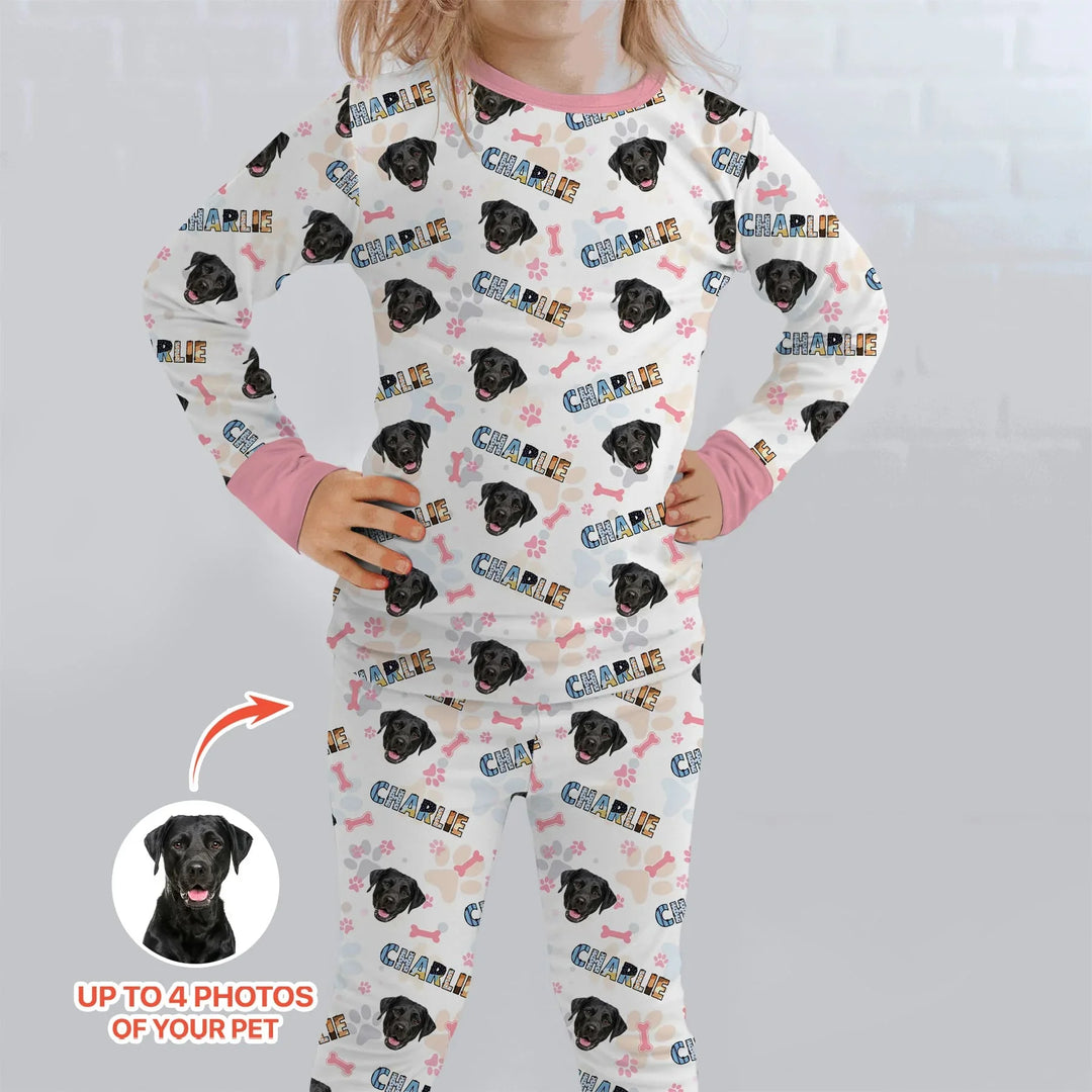 Custom Name Doodle Letters Blue Dog Bamboo Two Piece Long Sleeve Pajama Set