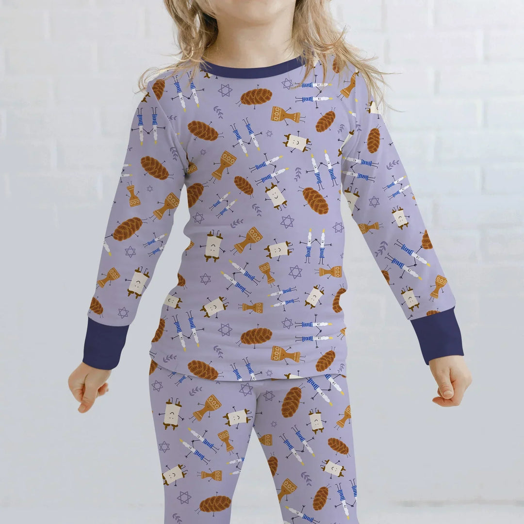 Shabbat Shalom Family Matching Bamboo Two Piece Long Sleeve Pajama Set