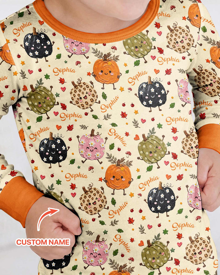 Boho Pumpkin Doodle Bamboo Two Piece Long Sleeve Pajama Set