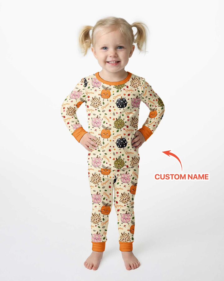 Boho Pumpkin Doodle Bamboo Two Piece Long Sleeve Pajama Set