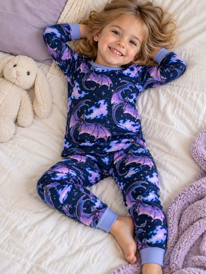 Galaxy Night Dragon Bamboo Two Piece Long Sleeve Pajama Set