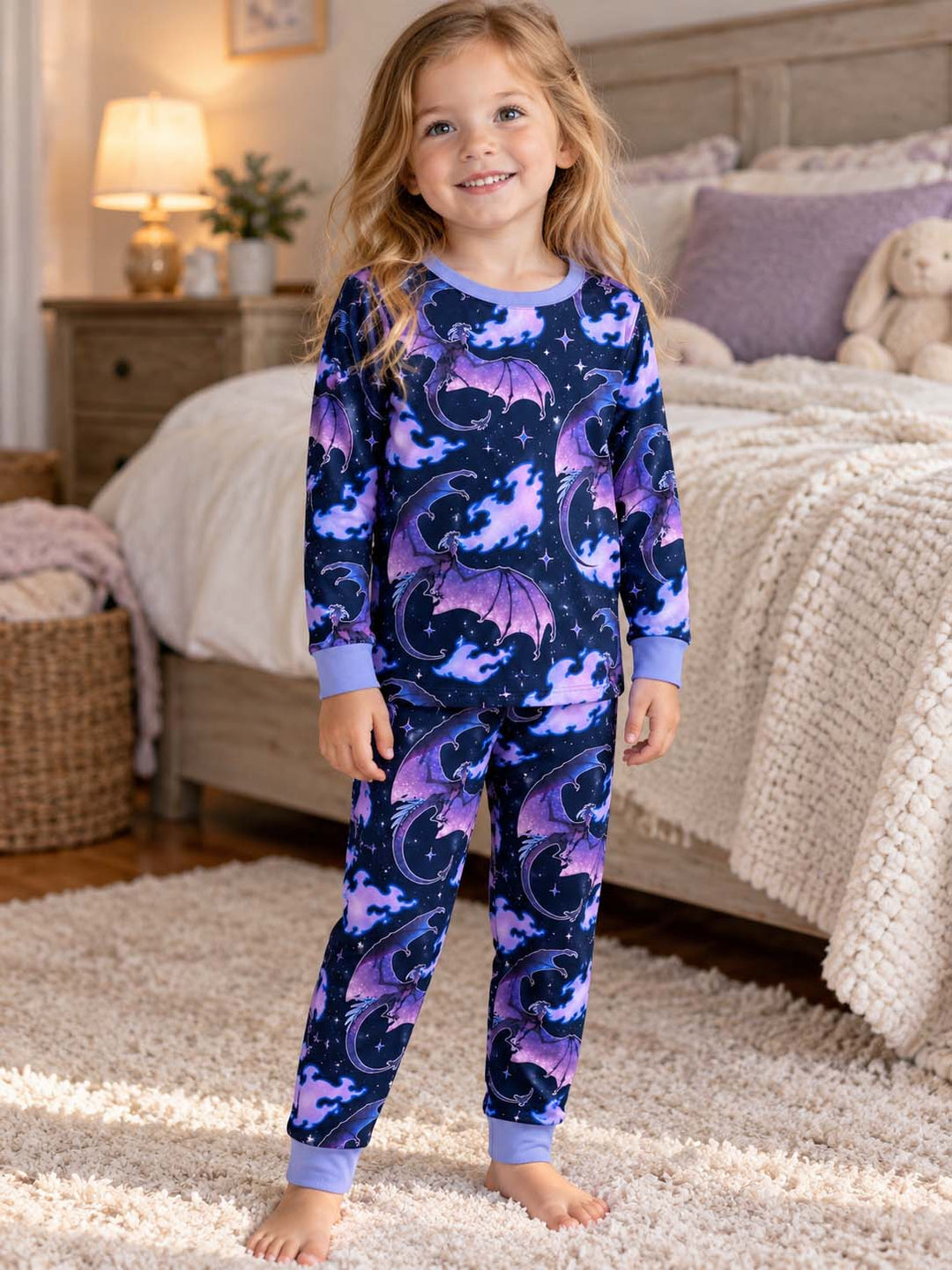 Galaxy Night Dragon Bamboo Two Piece Long Sleeve Pajama Set