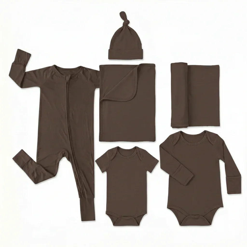 Hospital Bag Essentials Set ( Long zippy+ BodySuit long + BodySuit short + Knotted hat+ Baby Blanket+ Swaddle Blanket)