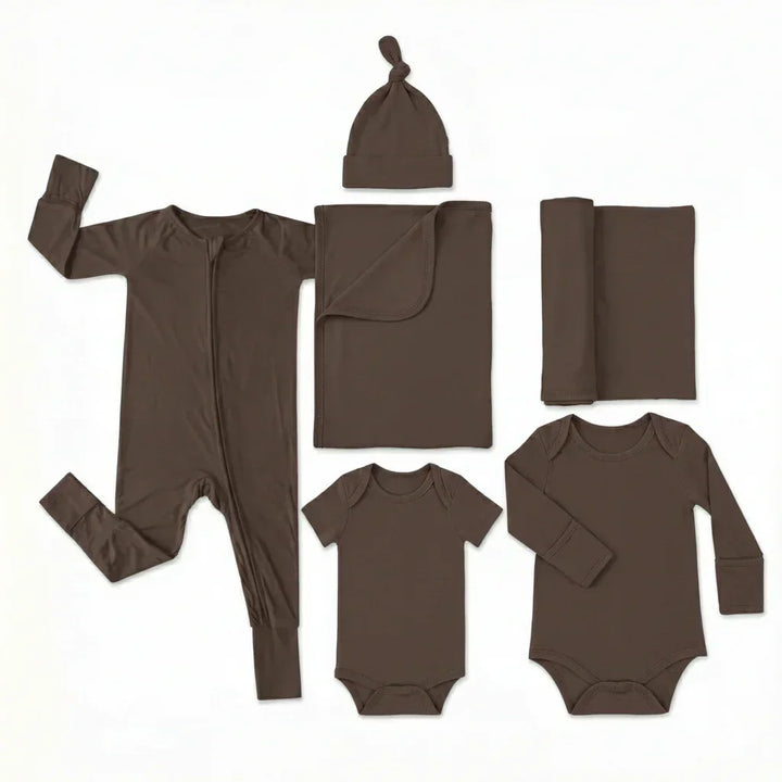 Hospital Bag Essentials Set ( Long zippy+ BodySuit long + BodySuit short + Knotted hat+ Baby Blanket+ Swaddle Blanket)