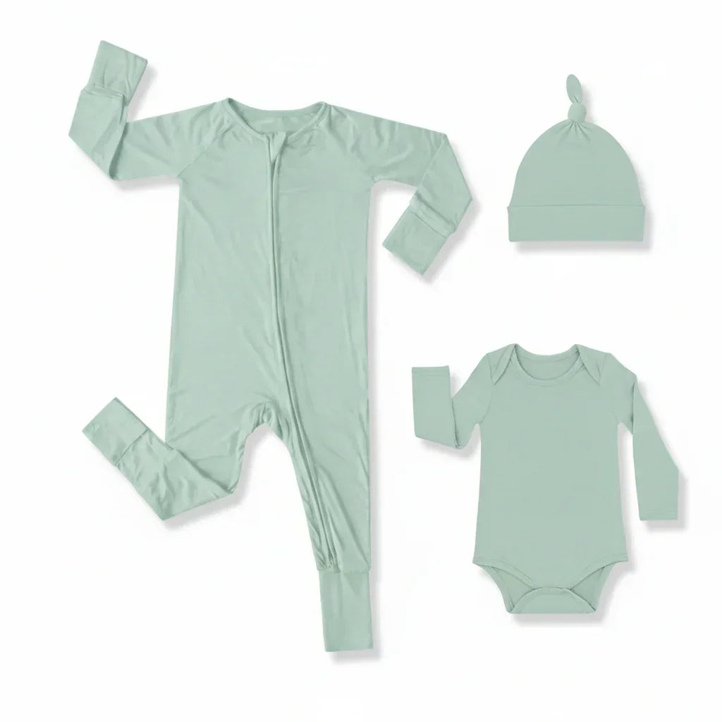 Premium Bamboo Baby Gift Set ( Long Zippy+ Bodysuit+ Knotted hat)