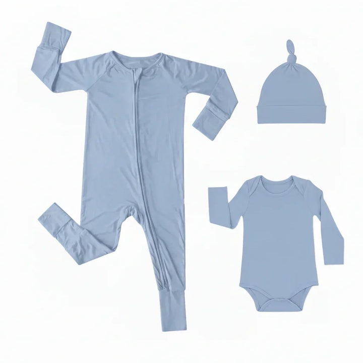 Premium Bamboo Baby Gift Set ( Long Zippy+ Bodysuit+ Knotted hat)